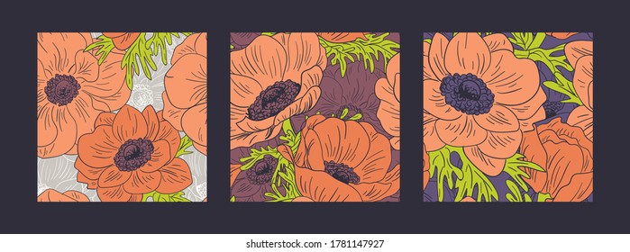 collection of vintage patterns red anemones