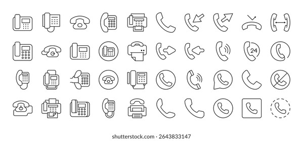Coleção de ícones de linha relacionados ao telefone vintage. Outline Signs para Gráficos e Web Design, Apps, Anúncios, Vários Cartões 