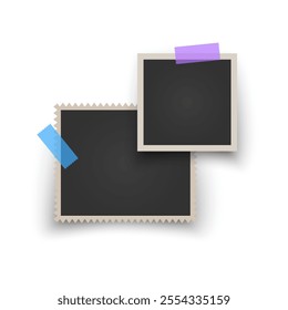 Collection of vintage photo frames. Old photo frame with shadow Blank photo card frame Vector illustration