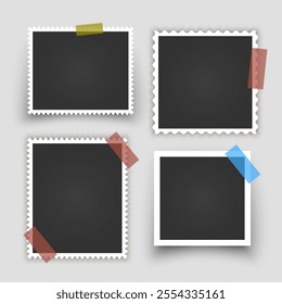 Collection of vintage photo frames. Old photo frame with shadow Blank photo card frame Vector illustration