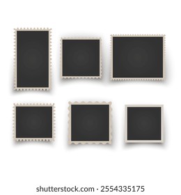 Collection of vintage photo frames. Old photo frame with shadow Blank photo card frame Vector illustration