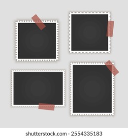 Collection of vintage photo frames. Old photo frame with shadow Blank photo card frame Vector illustration