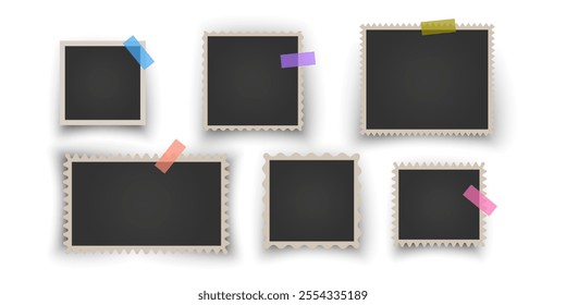Collection of vintage photo frames. Old photo frame with shadow Blank photo card frame Vector illustration