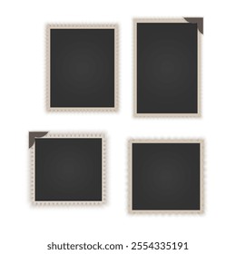 Collection of vintage photo frames. Old photo frame with shadow Blank photo card frame Vector illustration