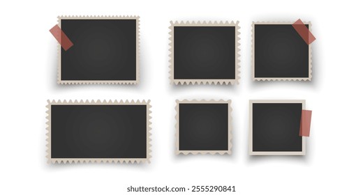 Collection of vintage photo frames. Old photo frame with shadow Blank photo card frame Vector illustration