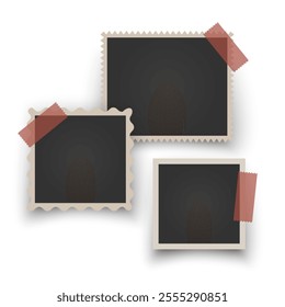 Collection of vintage photo frames. Old photo frame with shadow Blank photo card frame Vector illustration