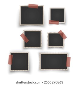 Collection of vintage photo frames. Old photo frame with shadow Blank photo card frame Vector illustration