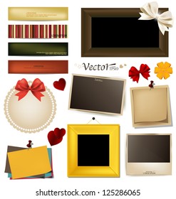 Collection of vintage photo frames, frames and paper on a white background. Template for the design in the style of the scrap-bookings. Vector illustration.