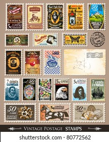 Collection Vintage Postage Stamps and Various Themes   prices  Empty  distressed postcards   rubber stamps are included