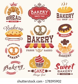 Collection of vintage retro bakery badges and labels