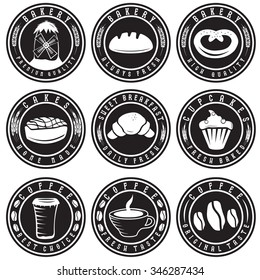 Collection of vintage retro bakery and coffee labels