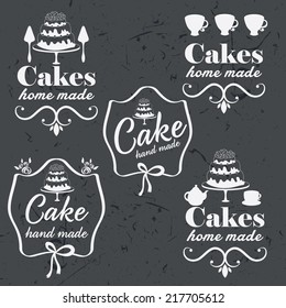 Collection of vintage retro bakery logo labels on chalkboard