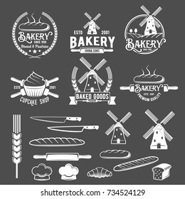 Collection of vintage retro bakery logo badges and labels