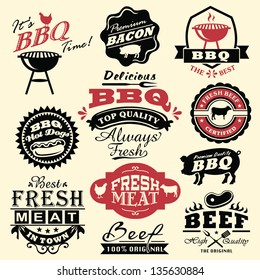 Collection of vintage retro BBQ badges and labels