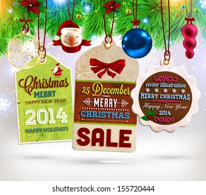 Collection of Vintage Retro Christmas Labels. Set of Xmas badges and holiday icons