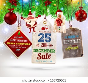 Collection of Vintage Retro Christmas Labels. Set of Xmas badges and holiday icons