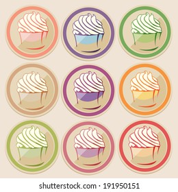 Collection of vintage retro colorful cupcakes logo badges