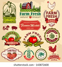 Collection of vintage retro farm labels and design elements