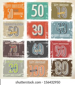 Collection of vintage retro grunge anniversary labels