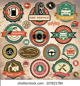 Collection of vintage retro grunge car labels, badges and icons