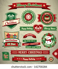 Collection of vintage retro grunge christmas labels, badges and icons