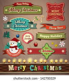 Collection of vintage retro grunge christmas labels, badges and icons