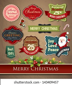 Collection of vintage retro grunge christmas labels, badges and icons