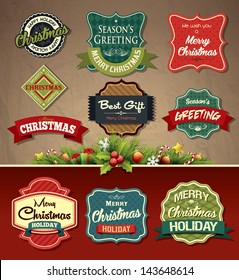 Collection of vintage retro grunge christmas labels, badges and icons