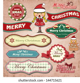 Collection of vintage retro grunge christmas labels