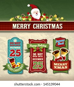 Collection of vintage retro grunge Christmas labels, badges and icons