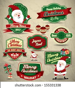 Collection of vintage retro grunge christmas labels, badges and icons