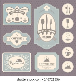 Collection of vintage retro grunge coffee and restaurant labels, badges and icons 