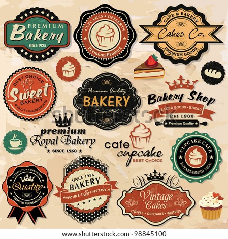 Collection of vintage retro grunge food labels, badges and icons