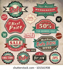 Collection of vintage retro grunge sale labels, badges and icons