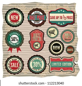 Collection of vintage retro grunge sale labels, badges and icons