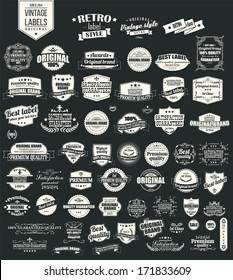 Collection of vintage retro labels, badges, stamps, ribbons, marks and typographic design elements, vector illustration