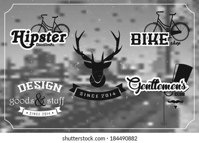 Collection of vintage retro labels, badges, stamps, ribbons, marks and typographic design elements, vector illustration