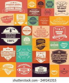Collection of vintage retro labels, badges, stamps, ribbons, marks and typographic design elements, vector illustration
