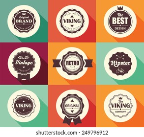 Collection of vintage retro labels, badges, stamps, ribbons, marks and typographic design elements, vector illustration