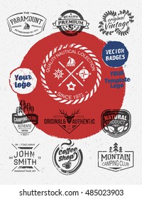 Collection of vintage retro labels, stamps and badges. Vector Illustration