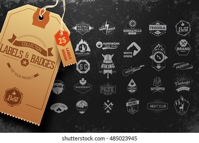 Collection of vintage retro labels, stamps and badges. Vector Illustration
