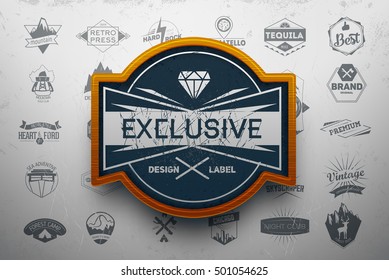 Collection of vintage retro labels, stamps and badges. Vector Illustration