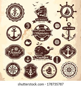 Collection of vintage retro nautical labels, badges and icons