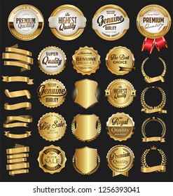 Collection of vintage retro premium quality golden badges and labels