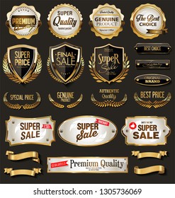 Collection of vintage retro premium quality golden badges and labels