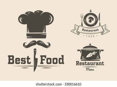 Collection of vintage retro restaurant and cafe logo badges and labels