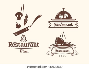 Collection of vintage retro restaurant and cafe logo badges and labels