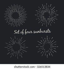 Collection of vintage retro sunbursts, design template for your needs. Vector illustration