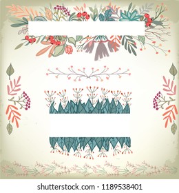 Collection of vintage romantic floral frames and embellishments. Wedding vector background