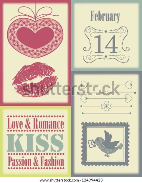 Collection of vintage romantic page design\
elements - for Valentine\'s day, wedding, engagement - isolated on\
light background